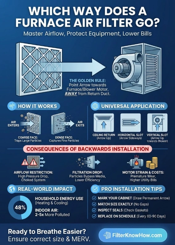 Which Way Does a Furnace Air Filter Go? Airflow Direction Diagram 2 Infographic of "Which Way Does a Furnace Air Filter Go? Airflow Direction Diagram"
